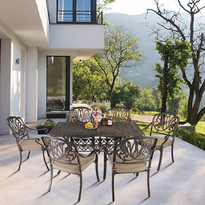 VINGLI 6-Person Outdoor Dining Table, Cast Aluminum Patio Dining Table