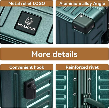 ROAMING Zipperless Luggage 22 Inch with Aluminum Frame, Polycarbonate Trunk-Medium Lightweight Hard Shell Suitcase with Spinner Wheels, Metal Travel Luggage with Double TSA Locks, Dark Night Green