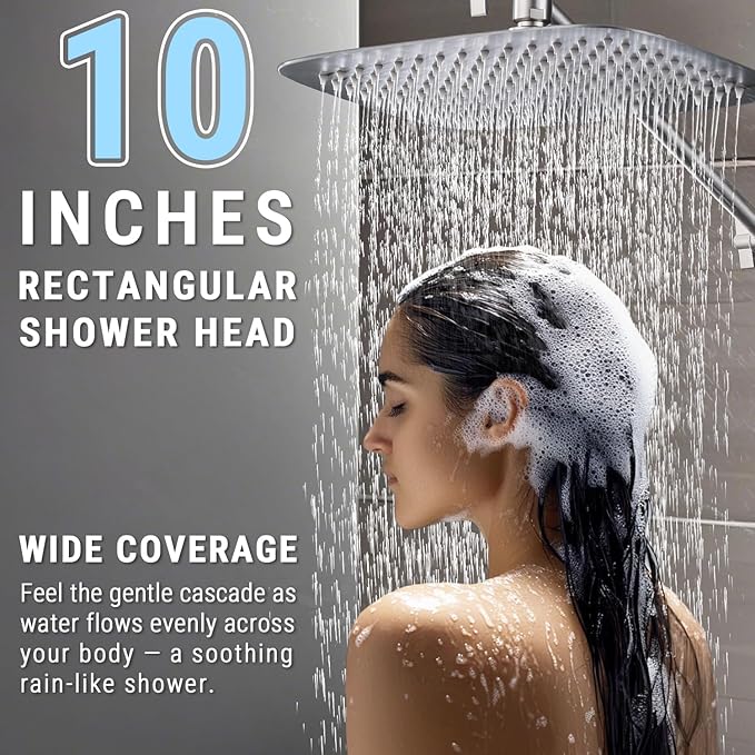 G-Promise All Metal 10 Inch Shower Head with Massage Mode Handheld, Rain Shower Head with Handheld Spray Combo, 3-Way Diverter with Pause Setting, 11 Inch Adjustable Extension Arm (Brushed Nickel)