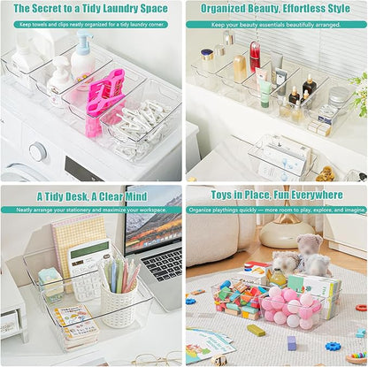 Clear Plastic Storage Bins, 12 Pack Acrylic Pantry Organizer and Storage Bins, Fridge Organizer, Small Plastic Containers Bins with Handles, CabinetOrganizer for Kitchen,Bathroom,Refrigerator,Shelves