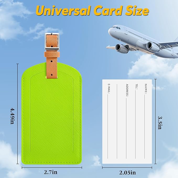 3 Pack Luggage Tags for Suitcases, TSA Approved Bag Tags, Baggage Tags with Privacy Protection, Travel Essentials Luggage Accessories, Neon Green & Brown