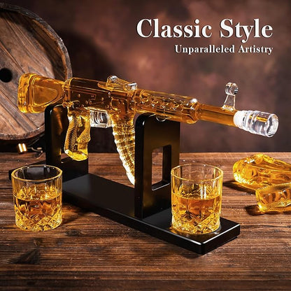 Whiskey Decanter AK47 Set with 2 Whiskey Glasses, Gifts for Men Dad Stocking Stuffers, Unique Christmas Anniversary Birthday Gift for Him Husband, Cool Presents liquor dispenser for Home Bar
