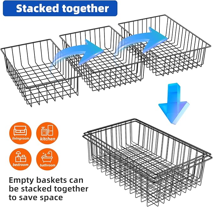 Simple Trending 12 Pack Extra Large Wire Storage Baskets, Pantry Organization for Cabinets, Metal Basket Kitchen, Garage