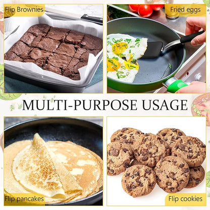 Silicone Cookie Spatula Turner 2 Pack Mini Brownie Spatula Flexible Kitchen Small Silicone Turner for Nonstick Cookware Heat Resistant No Scratch Flipper for Egg Pancake(Black)