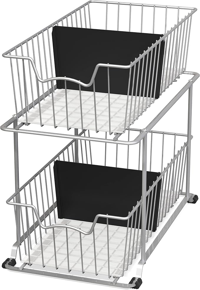 Simple Houseware 2 Tier Cabinet Wire Basket Drawer Organizer, Grey