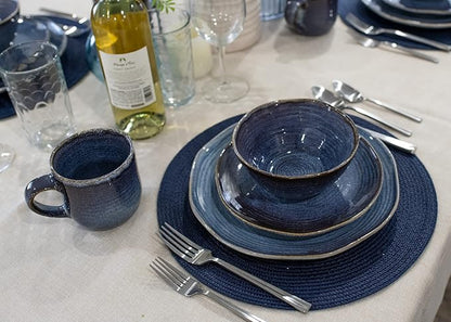 Elanze Designs Reactive Glaze Farmhouse Rustic Boho Ceramic Stoneware Dinnerware 16 Piece Plate Bowl Mug Dish Set - Service for 4, Purple Ombre Blue