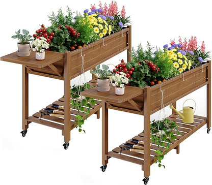 YEFU Raised Garden Bed with Legs: 57x18x30in Elevated Poly Planter with Wheels