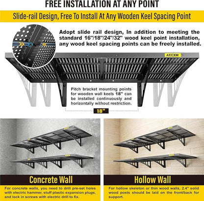 4-Pack 2x3ft Adjustable Garage Wall Shelving 1120lbs Load Capacity Heavy Duty Wall Mounted Storage Shelf Metal Floating Shelves for Garage(Black)