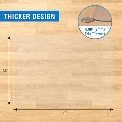 Clear Chair Mat, 48" x 36" Chair Mat for Hard Floors, Desk Floor Mat for Gaming Chair, Anti-Slip Vinyl Floor Mat for Home Office Living Room, Clear