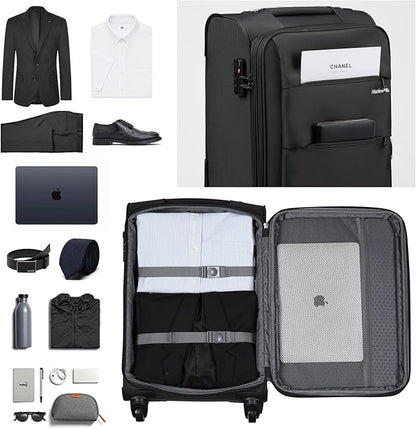 Hanke 20 Inch Expandable Carry On Luggage 22x14x9 Airline Approved Softside Suitcases with Wheels Lightweight Travel Luggage Rolling Suitcase with Lock for Men and Women.(Dark Gray)