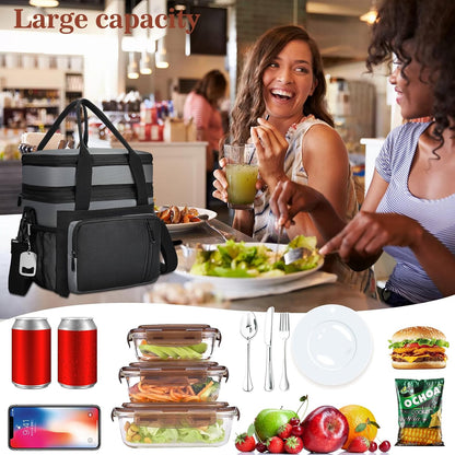 Insulated Lunch Bag Women & Men | Large Adult Lunch Box | Double-Layer Reusable Lunch Bags | Leak-Proof Tote Cooler Bag for Work Picnic Outdoors | 16L, Gray