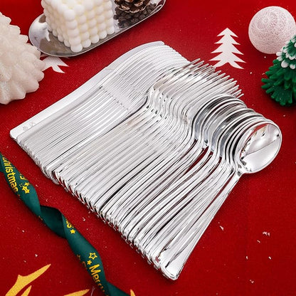 Liacere 200Pcs Silver Plastic Cutlery - Silver Plastic Silverware- Disposable Silverware - 100 Forks, 50 Spoons, 50 Knives Perfect for Wedding＆Christmas