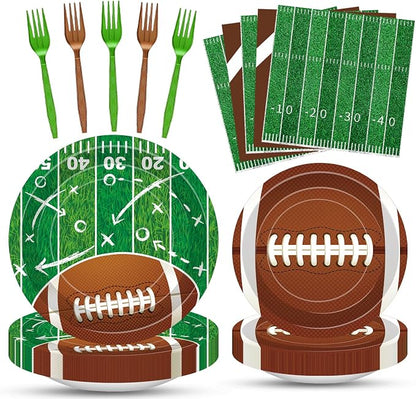 100 Pcs Football Party Supplies Set, Serves 25 – Disposable Football and Field