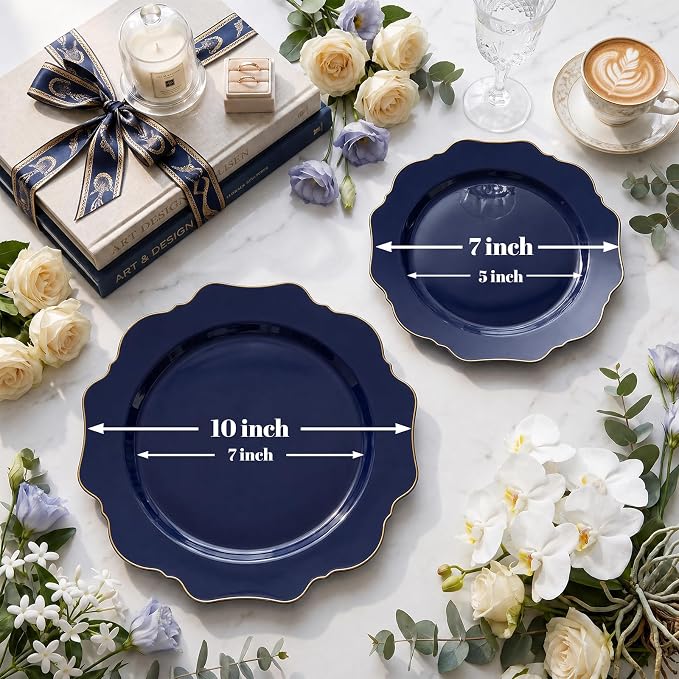 50PCS Navy Blue Disposable Plates Fancy Blue Plates