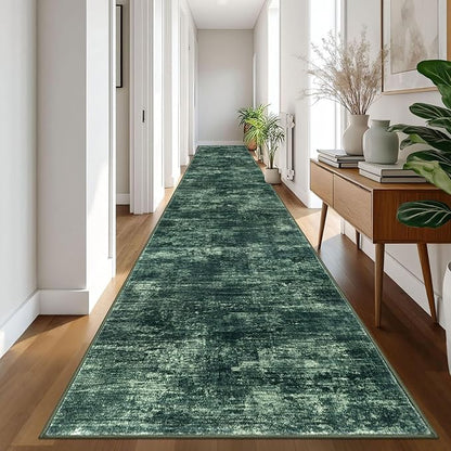 IOHOUZE Abstract Runner Rug 3x20 Ft Extra Long Washable Runners for Hallways, Non Slip Kitchen Runner Printed Faux Wool Entryway Runner Indoor, Modern Abstract Floor Carpet for Hall Stair, Dark Green