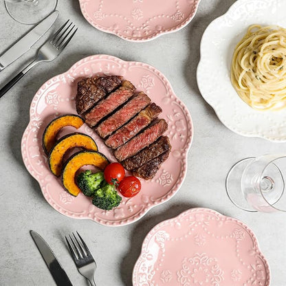 Gaolinci European Palace Series Lace Embossed Ceramic Dinner Plate