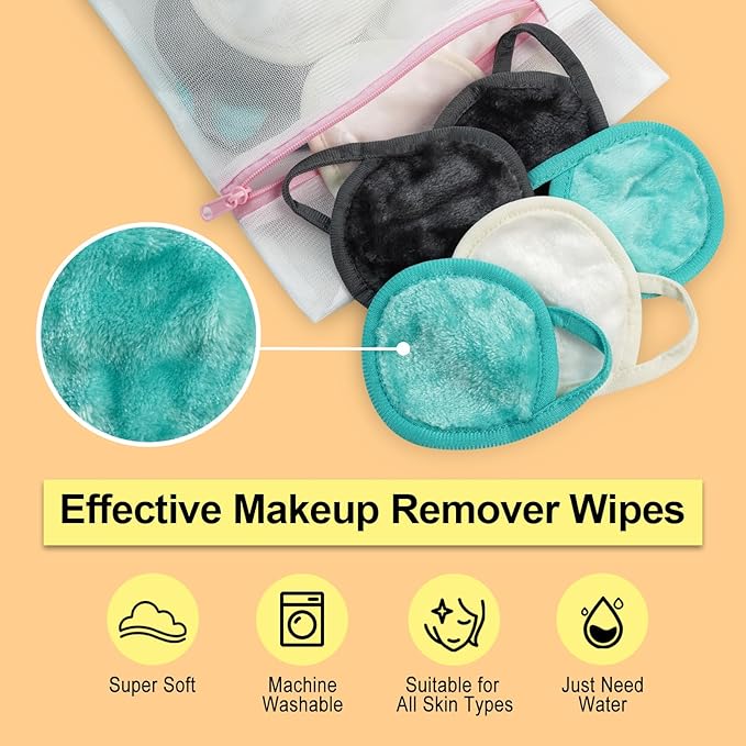 Nugilla 18 Packs Reusable Makeup Remover Pads with a Washable Laundry Bag, Resuable Microfiber Round Towel Skin Face Towels, Soft Makeup Remover Cloth, Fast Drying Washcloth (Grey/Green/White)