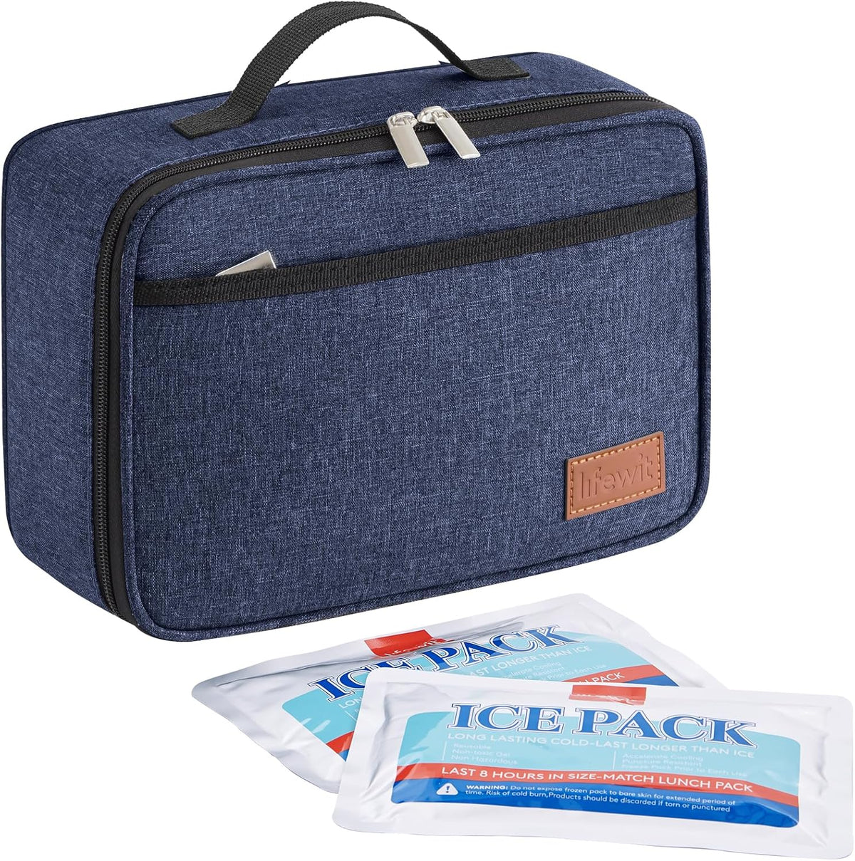 Lifewit Freezable Lunch Box, Insulated Reusable Lunch Bag with 2 Ice Packs, Mini Cooler Snack Bag for Bento Box for Salad, Sandwich, Snacks fo Men Women for Work, Dark Blue 5L