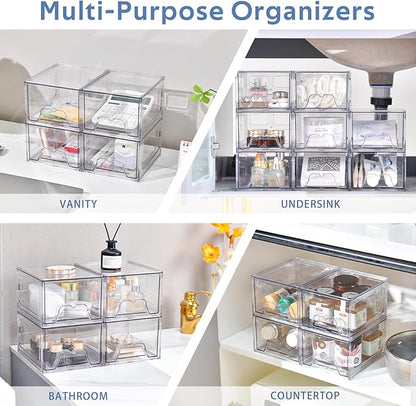 Plastic Drawers Storage, 6 Pack Clear Stackable Storage Drawers, Acrylic Storage Bins with Drawers for Fridge Organizers, Small PlasticDrawers Stackable for Makeup Organizers Cosmetic Display