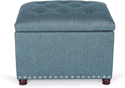 Joveco 24" Ottoman with Storage for Living Room Rectangular Fabric Tufted Bench Footrest Toy Chests for Bedroom (Cyan)