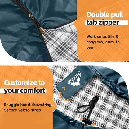 MEREZA Flannel Sleeping Bag for Adults XL, Large Wide Sleeping Bags for Camping Mens Warm Cotton Sleeping Bag 4 Season Warm & Cool Weather