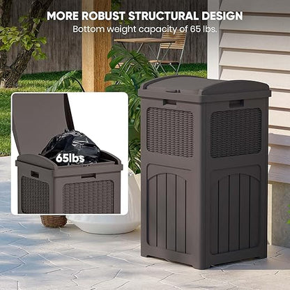 Patiowell 36 Gallon Outdoor Trash Can, Resin Outdoor Garbage Can with Lid for Patio, Backyard, Deck, Dark Brown (2 Pack)