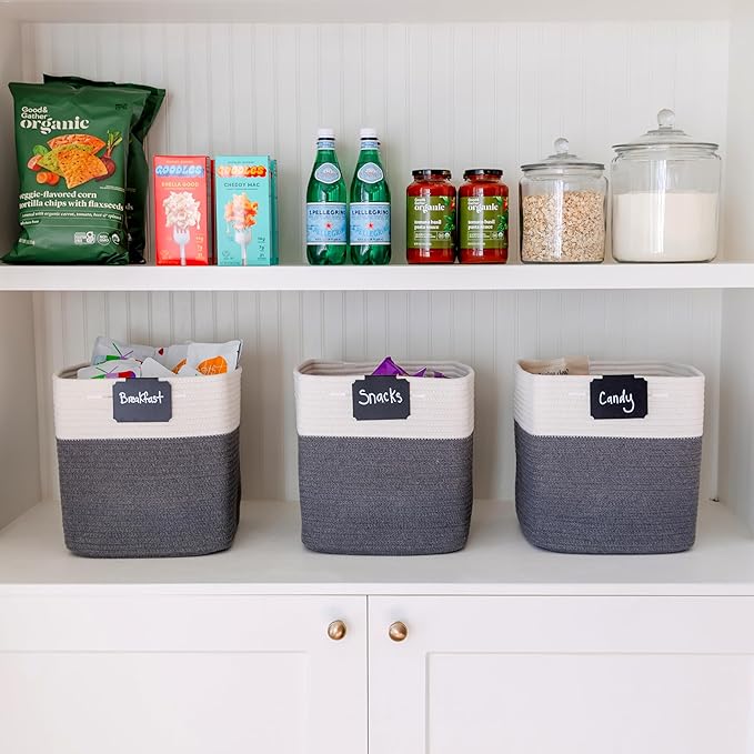 NaturalCozy Storage Cubes 11 Inch Cotton Rope Woven Baskets for Organizing, 3-Pack | Cube Storage Bin | Square Storage Baskets for Shelves Organizer, Classroom, Kids Toy Bins, Closet, Baby Nursery
