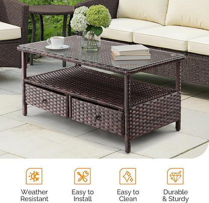 VINGLI Outdoor Wicker Coffee Table