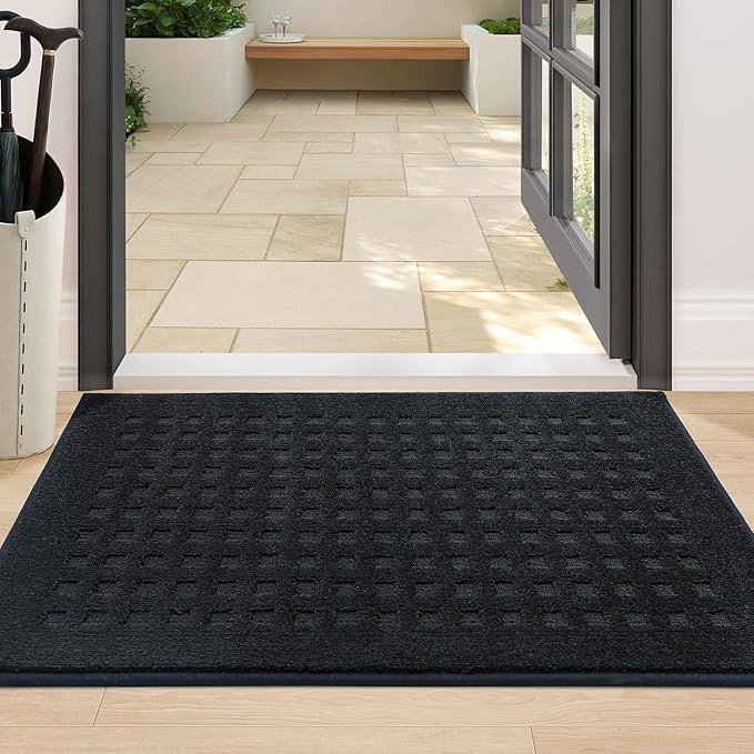 BEQHAUSE Waffle Door Mats Indoor 24"x36", Dog Mat for Muddy Paws Absorbent and Dirt Resist Floor Mats Non-Slip Washable Rugs for Entryway, Welcome Mat for Front Back Door, Muddy Wet Shoes, Black