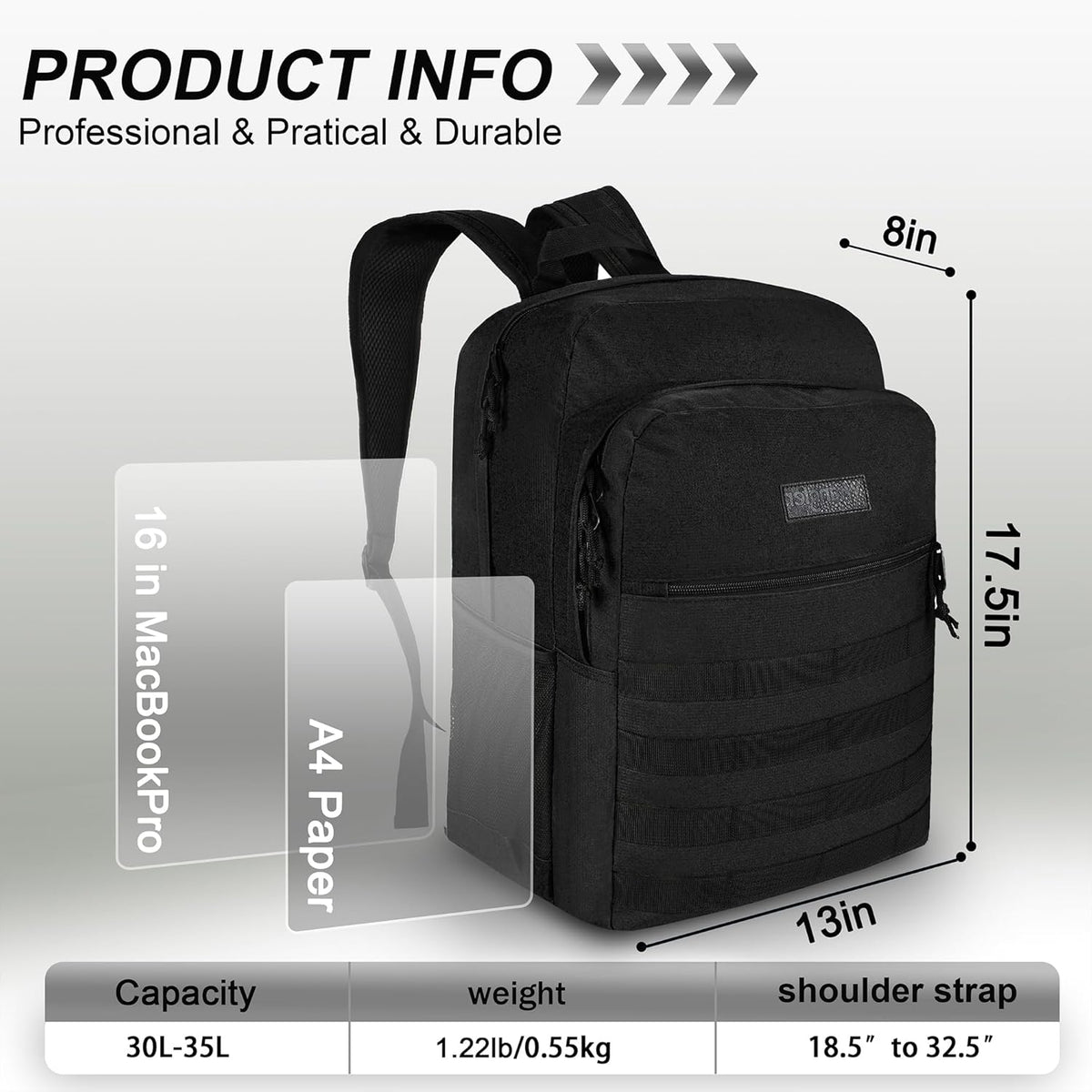 Wrangler Tradesman Backpack, Water Resistant Casual Daypack for Travel Work School, Unisex Laptop Backpack with Notebook Sleeve