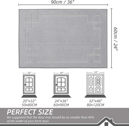 BEQHAUSE Door Mat 24" x 36", Non-Slip Door Mats Indoor Entryway Rugs Washable Low-Profile Absorbent and Stain Resist Floor Mats, Dog Door Mat for Front Back Door, Muddy Wet Shoes & Paws, Light Grey