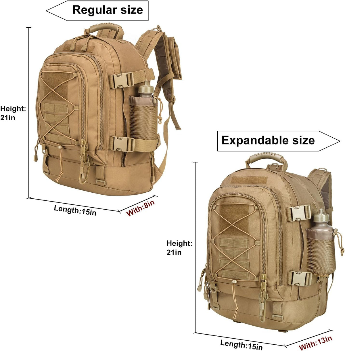 Large Tactical Backpack for Men Military Backpack with DIY System for Travel, Work,Camping,Hunting,Hiking,Sports (TAN)