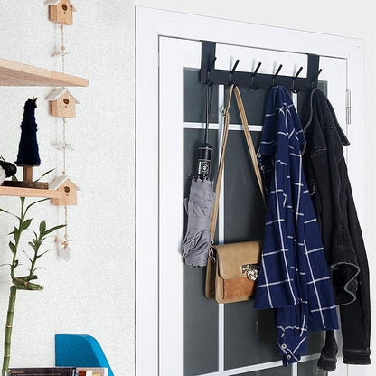 WEBI Over The Door Hooks Door Hanger,Over The Door Towel Rack with 6 Hooks for Hanging,Door Coat Towel Hanger Door Coat Rack,Black