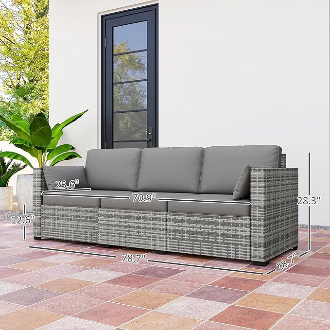 Outsunny Patio Couch PE Wicker Deep Seating Outdoor Sofa