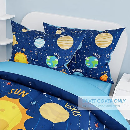 SANDJEST Solar System Duvet Cover Sets Full Size for Kids Boys, Incude 1 Polyester Comforter Cover 80x90 Inches and 2 Pillowcases 20x26 Inches, Comforter Not Included, Gift for Christmas Birthday