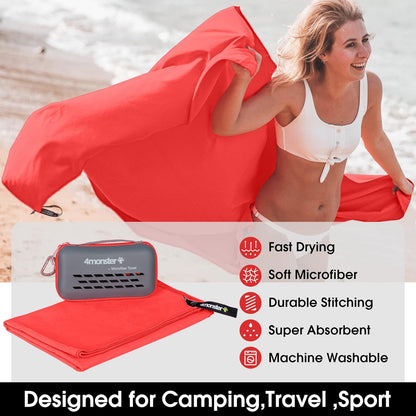 4Monster Camping Towels Super Absorbent, Fast Drying Microfiber Travel Towel, Quick Dry Ultra Soft Compact Gym Towel for Swimming Beach Hiking Yoga Travel Sports Backpack (31.50" x 15.80", Red)