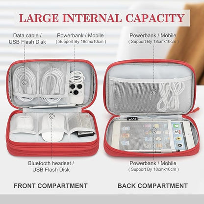 FYY Electronic Organizer, Large Travel Cable Organizer Bag Pouch Electronic Accessories Carry Case Portable Waterproof Double Layers All-in-One Storage Bag for Cable, Cord, Charger, Phone, Red