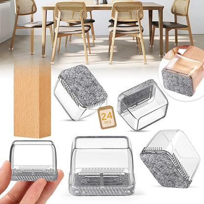 24PCS Rectangular Chair Leg Floor Protectors, Furniture Sliders, Non-Slip Felt Furniture Pads for Hardwood Floors, Silicone Cap Covers to Protect Floors,(Fit L :1.34-1.57", W: 0.87-1.18")