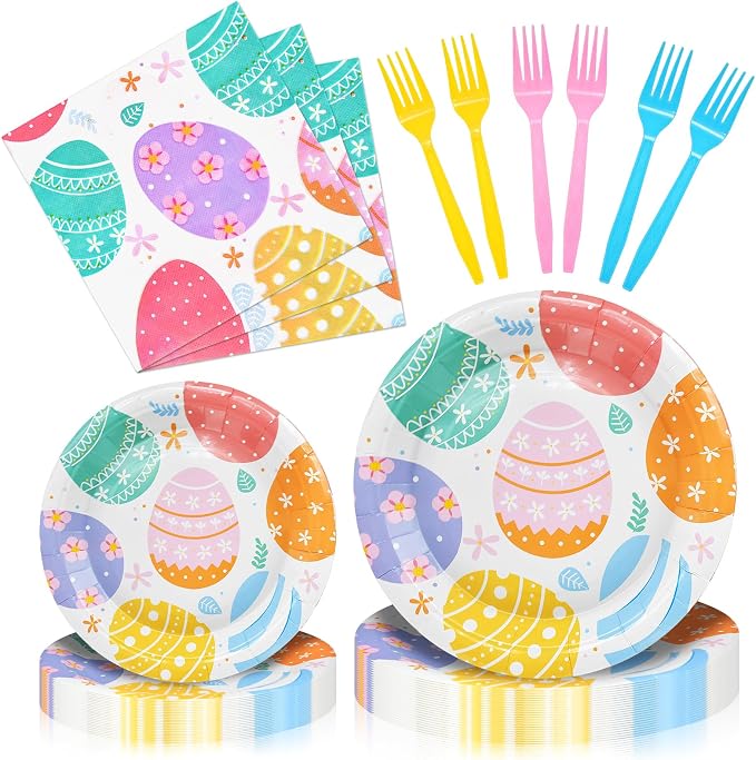 96 Pieces Easter Day Tableware Set Party Supplies
