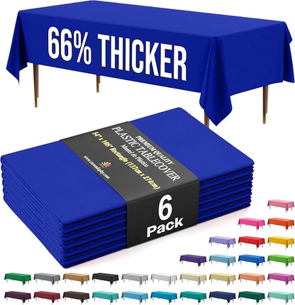 Party Solids 66% Thicker Premium Plastic Table Cloth Rectangle Table Cover 0.5 Mil 6 Pack Dark Blue Table Cloth 54 Inch x 108 Inch Disposable Tablecloth Won't Tear Easily Like Cheap Thin Brands