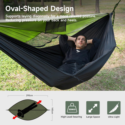 Camping Hammock with Mosquito Net and Sunshade, Backpacking Hammock with Ridge Rope Tree Straps, Lightweight Portable Hammocks for Outside, Hiking, and Travel
