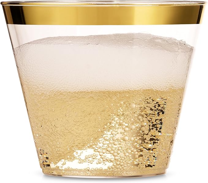 Munfix 100 9 Oz Clear Plastic Cups, Old Fashioned Tumblers, Fancy Disposable