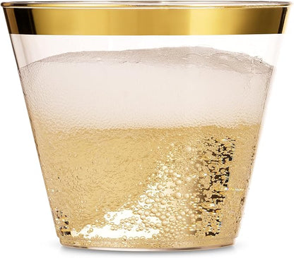 Munfix 100 9 Oz Clear Plastic Cups, Old Fashioned Tumblers, Fancy Disposable