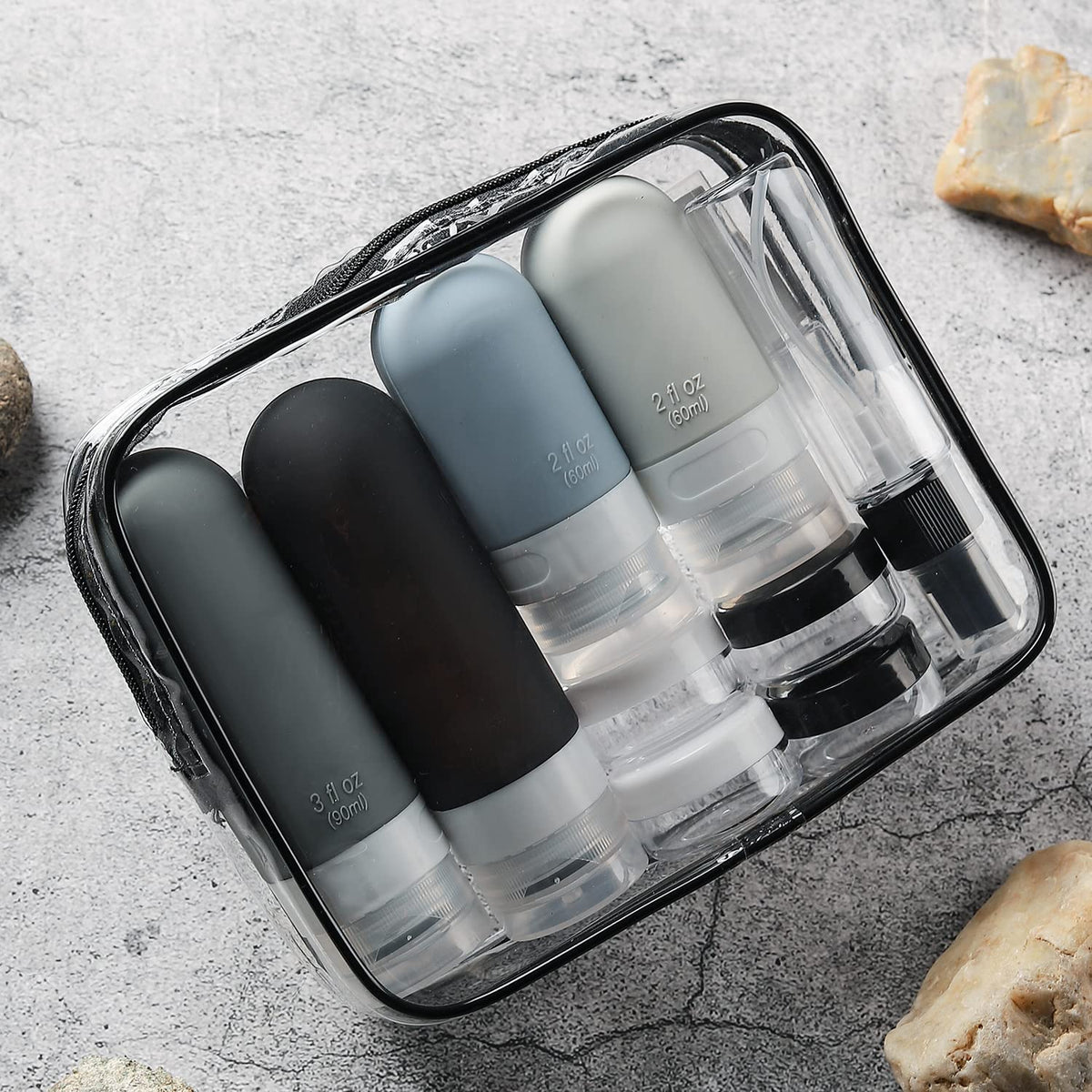 16 Pack Travel Bottles Set - TSA Approved Leak Proof Silicone Squeezable Containers for Toiletries, Conditioner, Shampoo, Lotion & Body Wash Accessories (16 pcs/Black Pack)