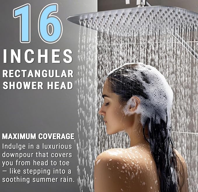 G-Promise All Metal 16 Inch Shower Head with Massage Mode Handheld, Rain Shower Head with Handheld Spray Combo, 3-Way Diverter with Pause Setting, 12 Inch Adjustable Extension Arm (Brushed Nickel)
