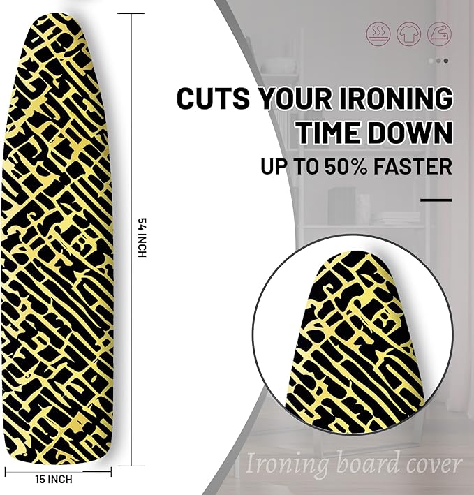 Extra Thick Ironing Board Cover and Pad, Yellow Modern Geometric 15x54 Ironing Board Cover, Resist Scorching and Staining,Elastic Edges,Abstract Art