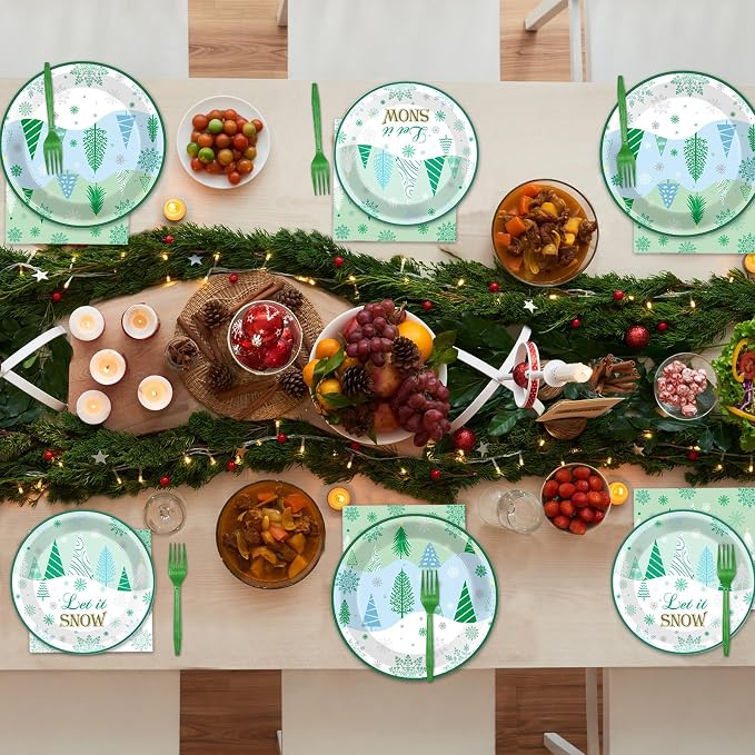 96Pcs Christmas Winter Forest Party Supplies Winter Wonderland Paper Plates and