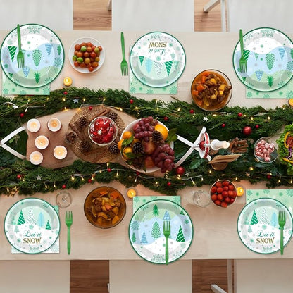 96Pcs Christmas Winter Forest Party Supplies Winter Wonderland Paper Plates and