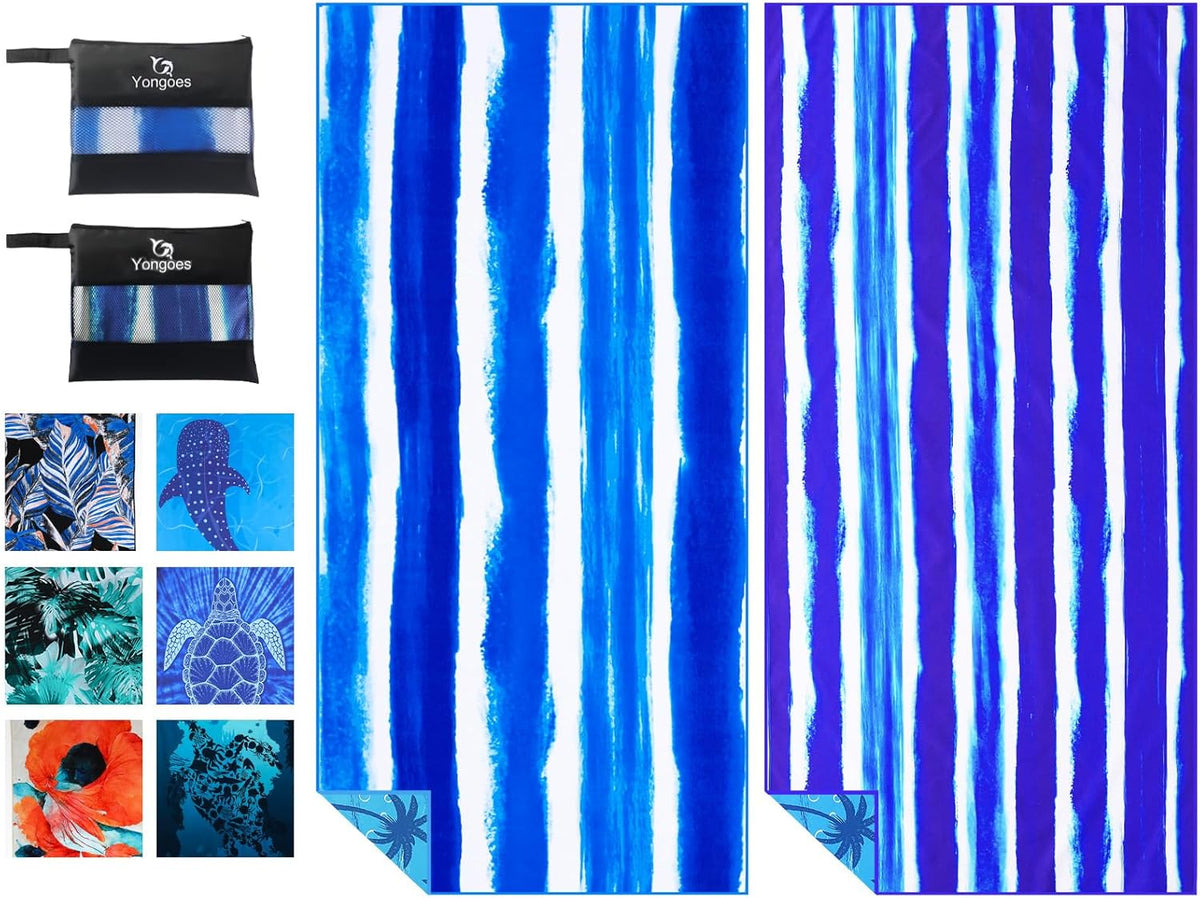 2 Pack Microfiber Lightweight Thin Beach Towel Sand Free Quick Dry Super Absorbent Large Towels for Swimming Pool Yoga Gym Travel Vacation Beach Accessories Essentials for Adults