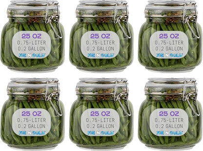 Airtight Glass Storage Jars with Clamp Lid – Food Storage Containers with Rubber Gasket Seal – Pantry & Kitchen Canisters for Dry Goods, Coffee, Sugar, Pasta – 0.4L to 2.2L Sizes (6, 25oz | 0.75L)